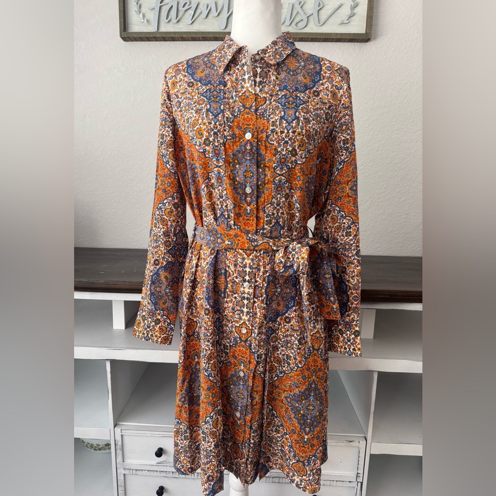New Tory Burch Soiree Pleated Shirtdress 100% Silk Women's Size 8 *6 - Picture 2 of 12